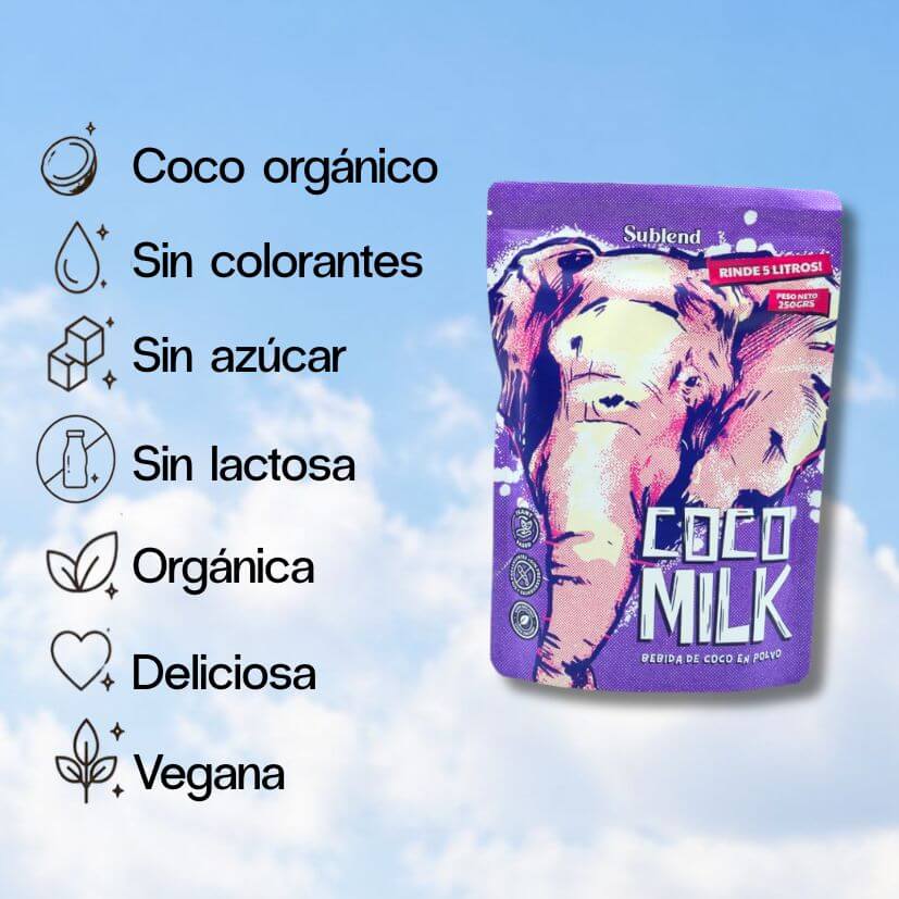 Leche de coco en polvo orgánica Sublend: sin colorantes, sin azúcar, sin lactosa y vegana