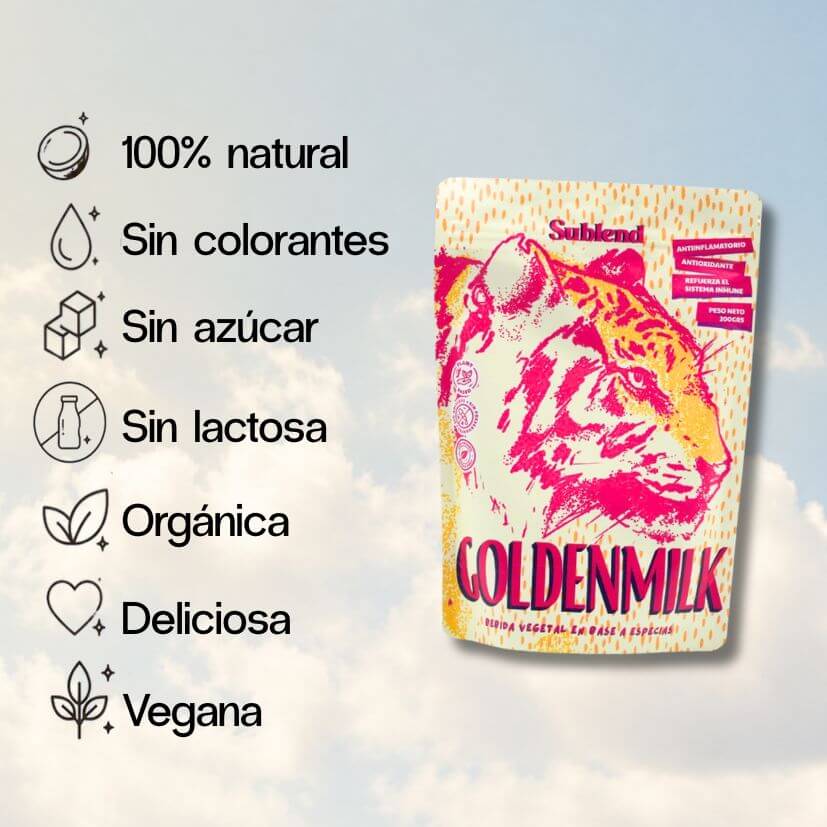 Golden Milk en polvo orgánico Sublend: 100% natural, sin colorantes, sin azúcar, sin lactosa, vegana