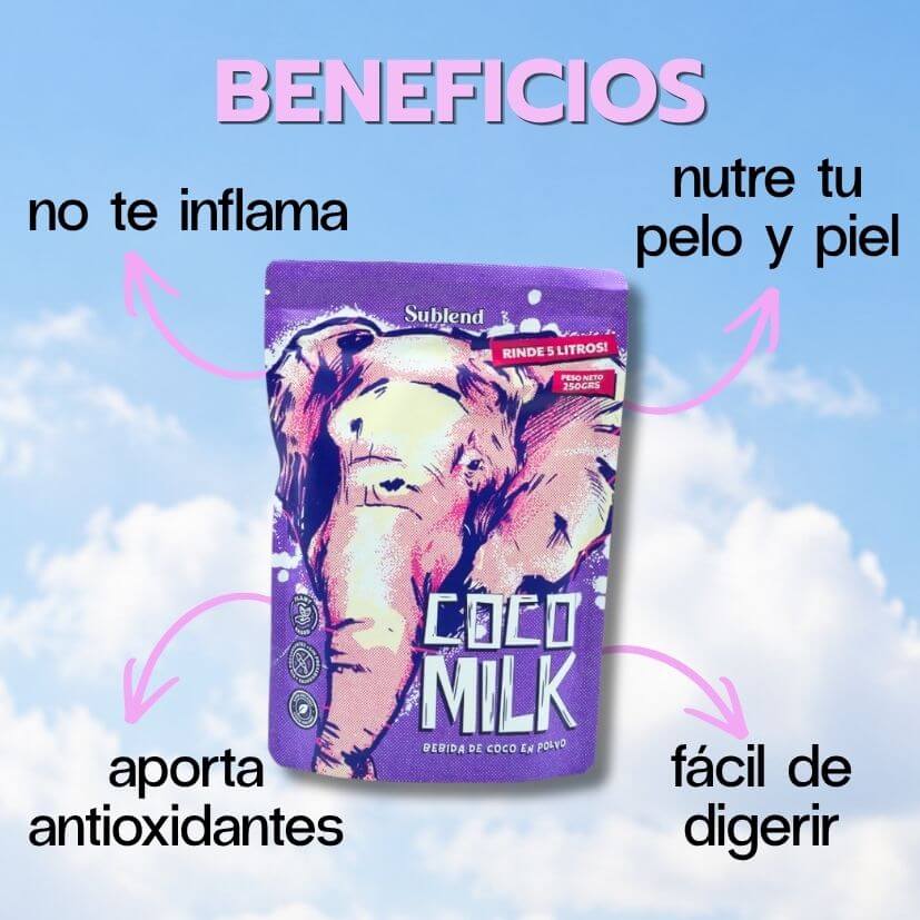 Beneficios de la leche de coco en polvo orgánica Sublend: no inflama, nutre pelo y piel, aporta antioxidantes, fácil de digerir