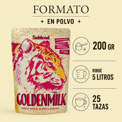 formato golden milk en polvo Sublend 200 gramos rinde 5 litros 25 tazas